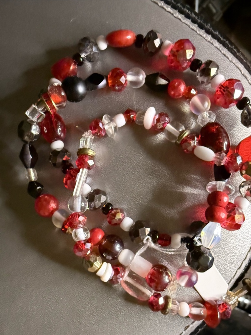 Handmade Red Black & White Beaded Stack - Stretch Bracelets
